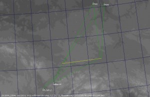 Dráha tělesa v atmosféře a stanice, kde byl zaznamenán