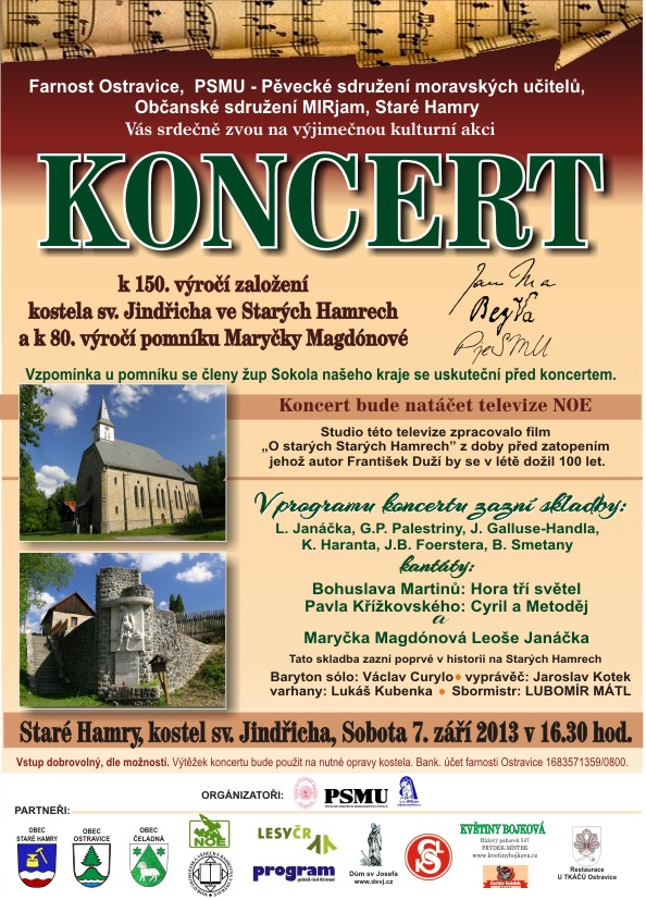 Pozvánka na koncert v kostele na Starých Hamrech a pozorování oblohy